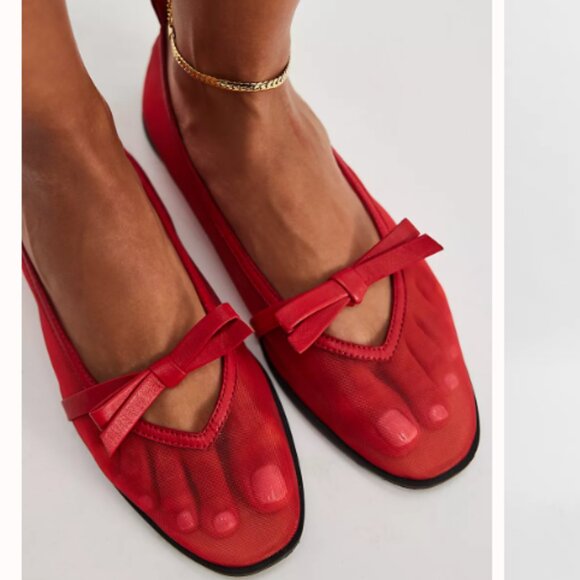 NEW FREE PEOPLE mesh mania bow flat shoes in red 255 3S7 - Picture 1 of 9